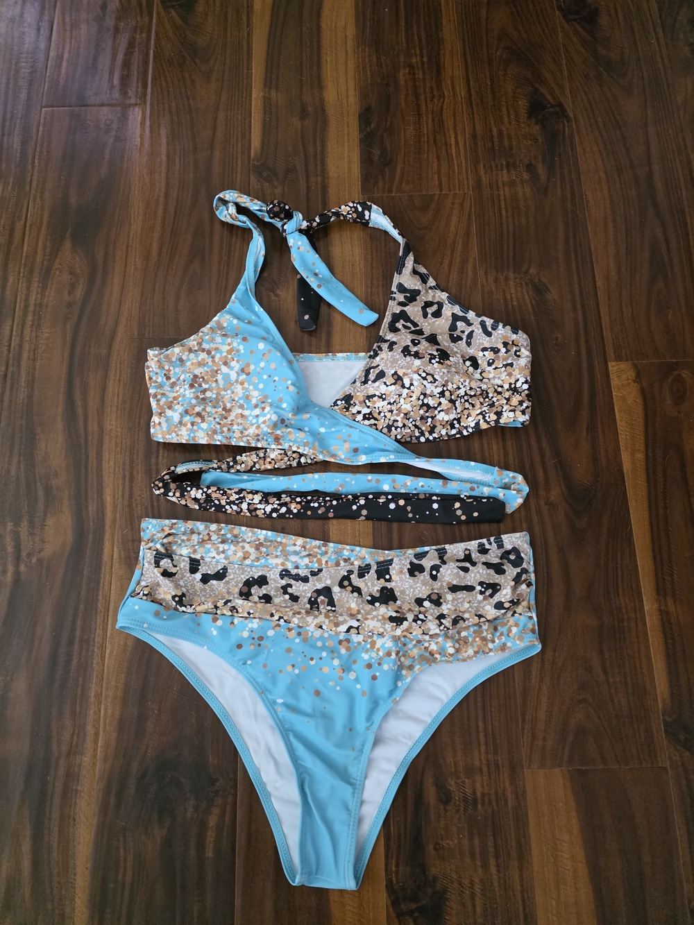 Turquoise & Leopard Print Two-Piece Bikini Set